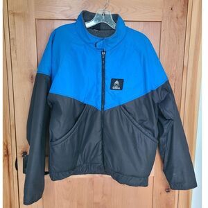 Vintage USIA 90s Mens Retro Sport Snow Ski Coat Jacket LARGE Black Blue Fleece